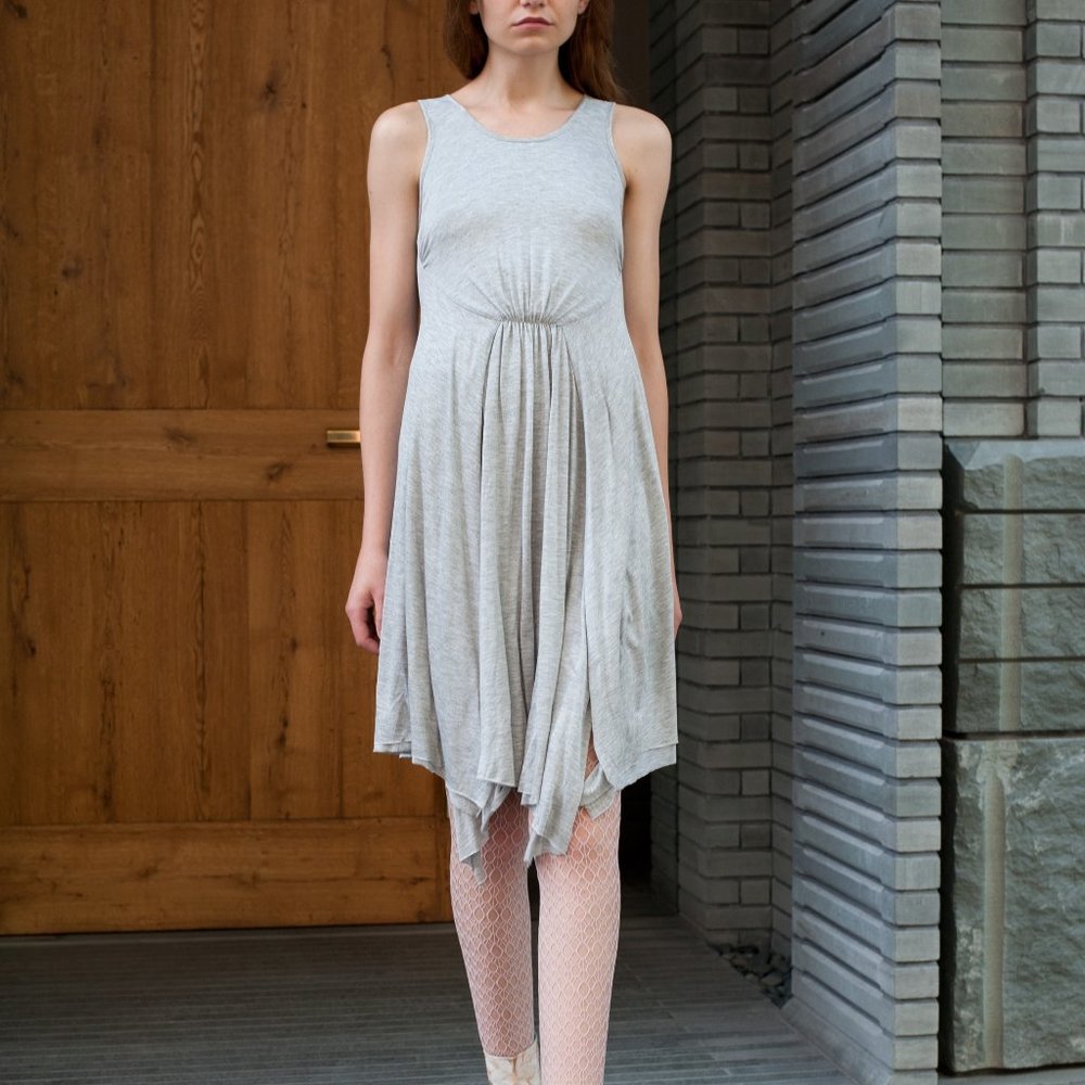 NWT CUT25 BY YIGAL AZROUEL Grey Asymmetrical Drape Sleeveless Dress Size L $295 - Picture 2 of 15